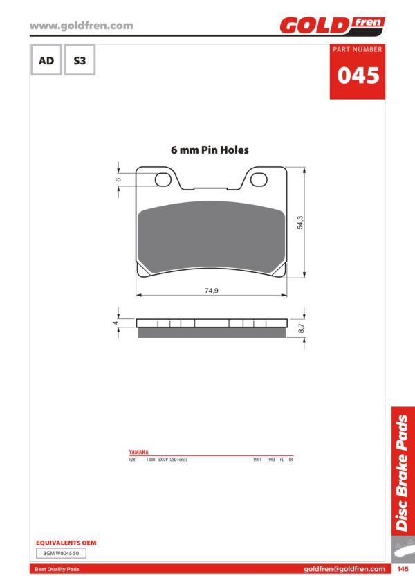 PASTIGLIE FRENO GOLDFREN YAMAHA FZR 1000