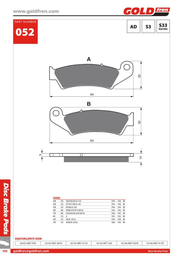 PASTIGLIE FRENO HONDA NSR 250 RVF 400 VFR 400 NR 750 RVF 750