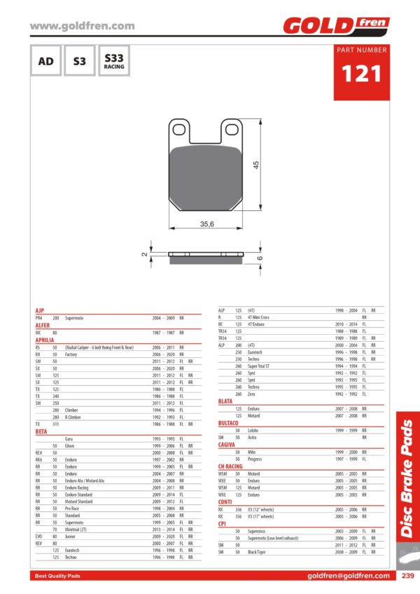 PASTIGLIE FRENO APRILIA RX 50 FACTORY, SX 50, BETA RR 50 ENDURO EVO 80 JUNIOR, CH RACING 50 125 MOTARD, DERBI 50 ATLANTIS, 50 SENDA, GPR 125 NUDE, GPR 50 NUDE, GAS GAS 50 QUAD, KTM SX 60, SX 65, MBK DT 50 SUPERMOTARD, DT 50 ENDURO, PEUGEOT 50 JET, 100 STREETZONE, SHERCO 50 SUPERMOTARD, SM 125, PIAGGIO 50 DIESIS, RIEJU 50 MOTARD, SMX 50 PRO