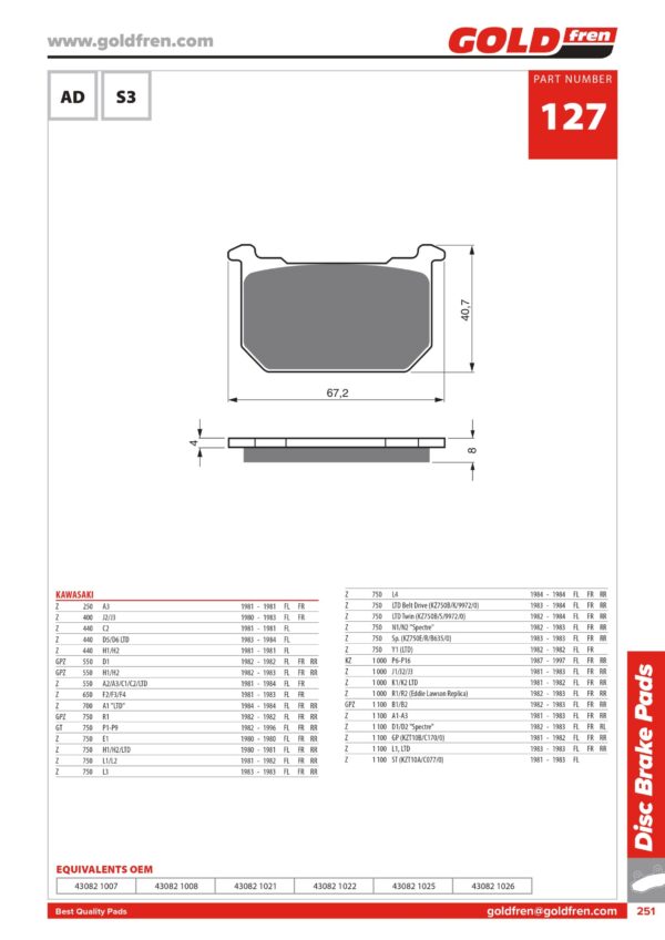 PASTIGLIE FRENI KAWASAKI Z440, KAWASAKI Z 550, KAWASAKI Z650, KAWASAKI Z 700, KAWASAKI Z 750, KAWASAKI Z 1000, KAWASAKI Z 1100