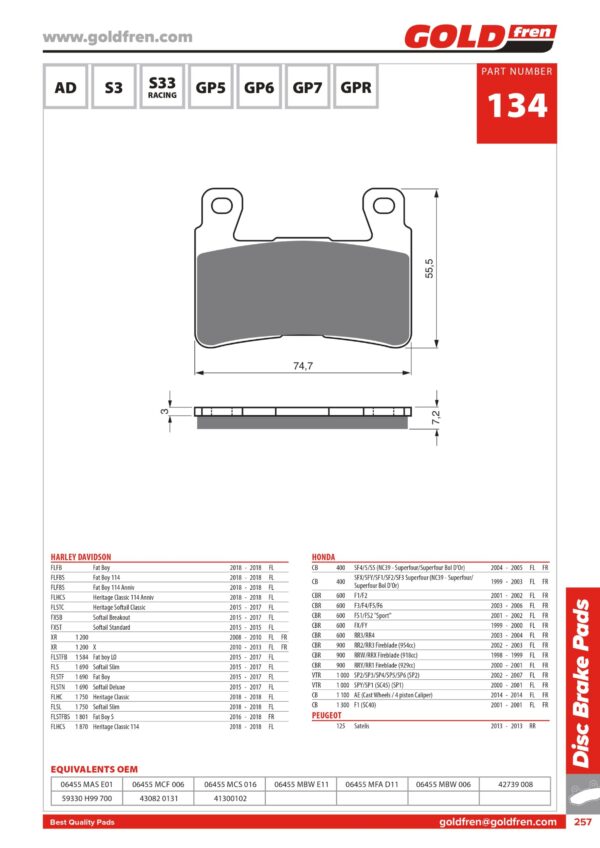 PASTIGLIE FRENI PISTA HONDA CBR 600, HONDA CBR 900, HONDA VTR 1000,