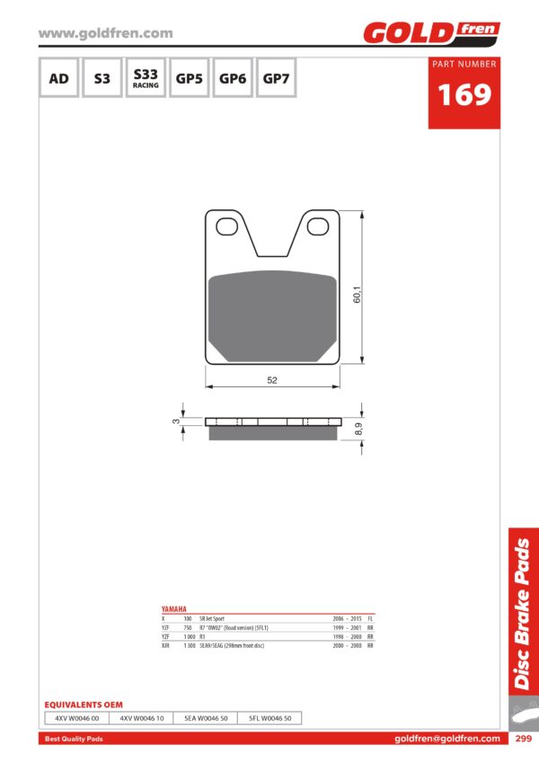 PASTIGLIE FRENI YAMAHA YZF R1, YAMAHA YZF R7, YAMAHA X 100 JET SPORT