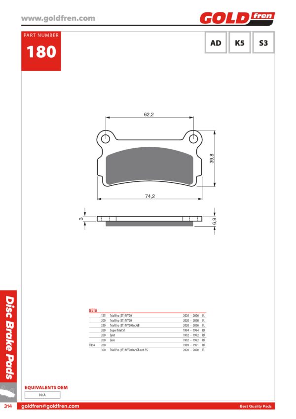 PASTIGLIE FRENI BETA 125 200 250 300 TRIAL EVO