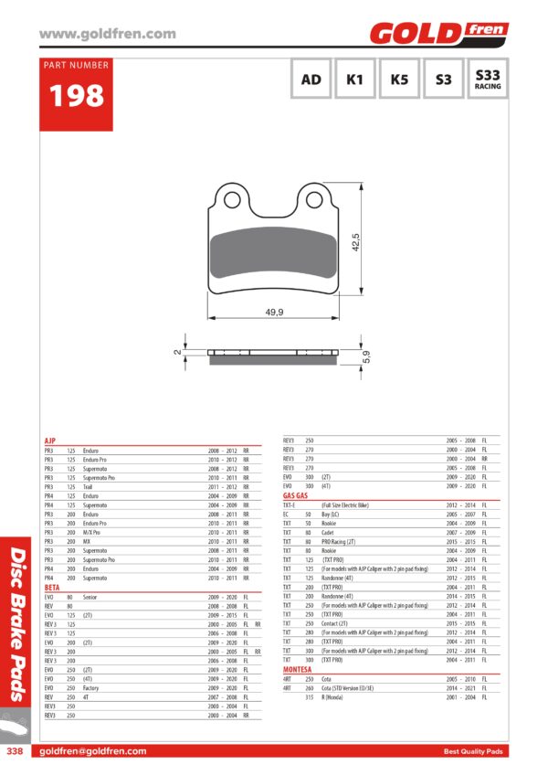 PASTIGLIE FRENI AJP 125 ENDURO SUPERMOTO TRIAL, AJP 200 ENDURO MX SUPERMOTO, BETA 80 EVO, BETA 125 EVO REV, BETA 200 EVO REV, BETA 250 EVO REV, GAS GAS TXT 80, GAS GAS TXT 125, GAS GA STXT 250,GAS GAS TXT 300, SHERCO ST 80, SHERCO 125, SHERCO 250, SHERCO 300