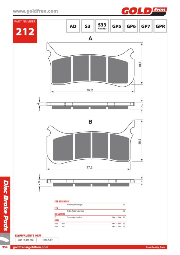 PASTIGLIE FRENI RACING PISTA PERM PINZA BERINGER MOTO, MOTARD, SUPERMOTARD, STRADALE. GOLDFREN