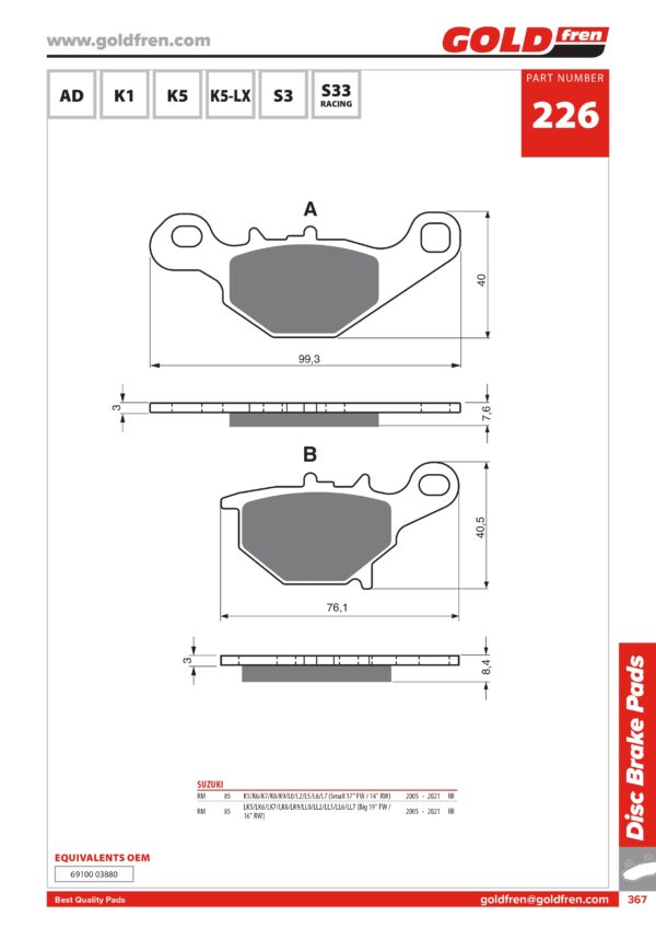 PASTIGLIE FRENI SUZUKI RM 85 2005-2023