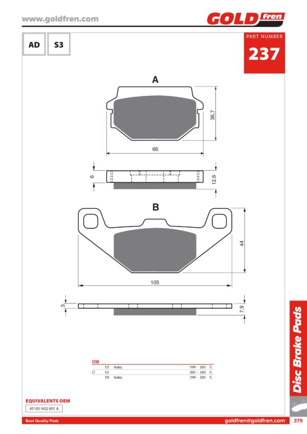 PASTIGLIE FRENI SYM 125 150 HUSKEY