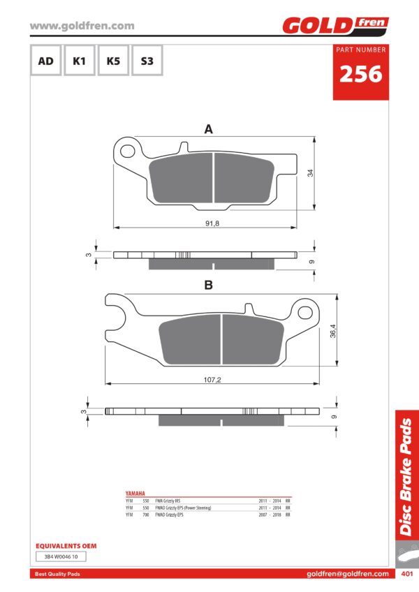 PASTIGLIE FRENI QUAD YAMAHA YFM 550 FWA GRIZZLY, YAMAHA 700 FWAD GRIZZLY