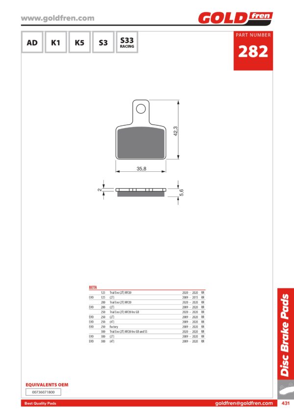 PASTIGLIE FRENI POSTERIORE BETA EVO 125, BETA EVO 200, BETA EVO 250, BETA EVO 300, BETA TRIAL EVO,